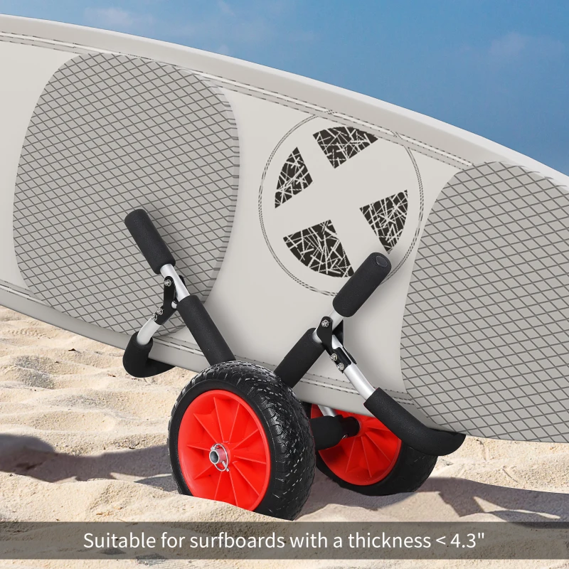 Outsunny Stand-Up Paddleboard Dolly, Aluminum Surfboard Trolley, Foldable Rolling Cart for SUPs Boat Canoe Carrier Float Mat, Jon Boat Easy Transport Cart