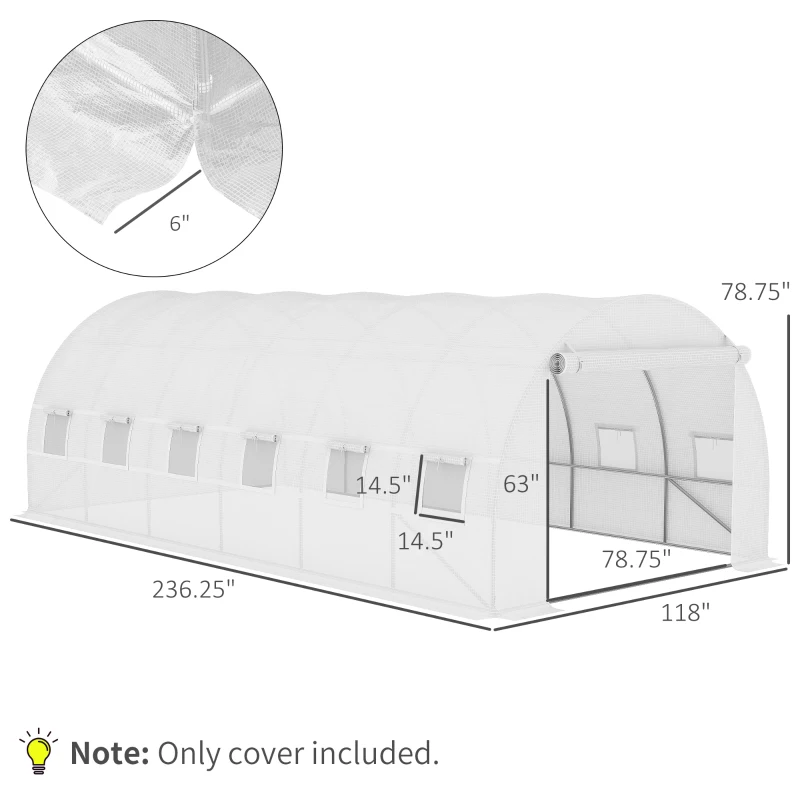 Outsunny 19.7' x 9.8' x 6.6' Plastic Greenhouse Cover Replacement, Heavy Duty Waterproof Tarp for Hoop House, Sheeting with 12 Windows, Door & Reinforcement Grid, White(m-3)