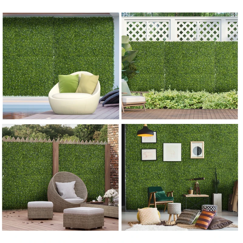 Outsunny 12PCs Grass Wall Panels, 20" x 20" Artificial Grass Wall Decor, Greenery Backdrop Panels Wall for Outdoor, Indoor, Garden, Fence, Backyard, Green and White