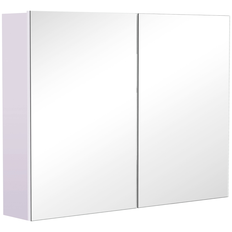 HOMCOM Bathroom Mirror Cabinet, Wall-Mounted Storage Organizer with Double Doors, Adjustable Shelf, Light Lilac