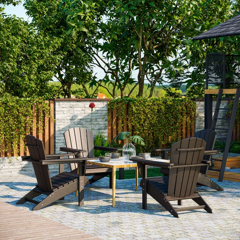 Outsunny Adirondack Chair with Cup Holder, All Weather Patio Chair HDPE Lounger, Fire Pit Seating High Back and Wide Seat for Outdoor, Backyard, Garden, Deck, Lawn, Black