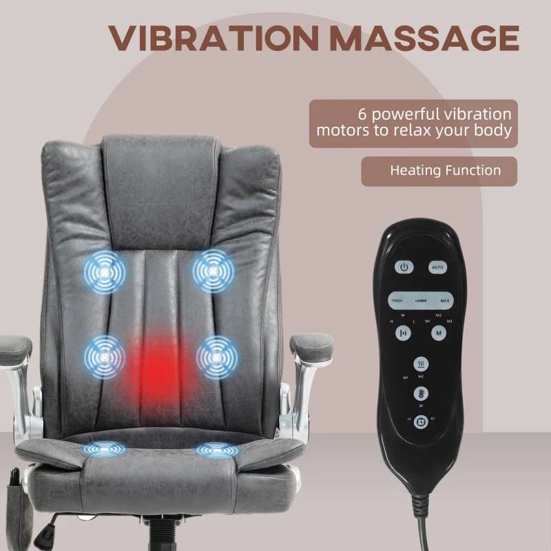 HOMCOM Vibration Massage Office Chair, High Back Heated Computer Chair with Flip-up Armrest & Swivel Wheels, Gray