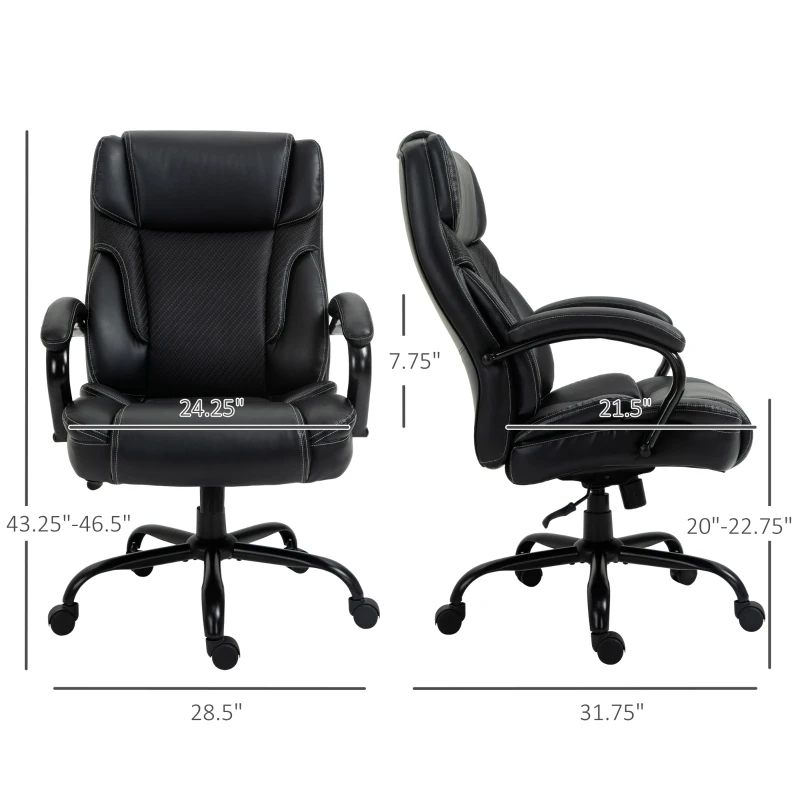 Vinsetto 484LBS Big and Tall Ergonomic Executive Office Chair with Wide Seat, High Back Adjustable Computer Task Chair Swivel PU Leather, Black