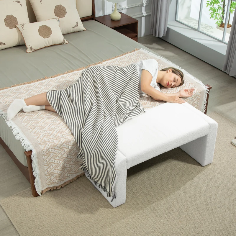 HOMCOM Upholstered Bedroom Bench, Boucle End of Bed Bench, Modern U-Shaped Entryway Bench, 39 x 18 x 18 Inches, White