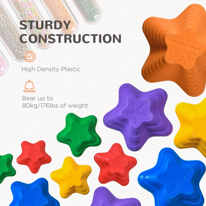 Outsunny 11PCs Larger Size Balance Stepping Stones for Kids with Non-slip Bottom, Stackable Obstacle Course Outdoor Indoor, Play River Rocks with Starfish Style