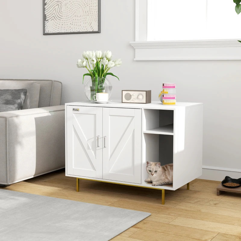 PawHut Cat Litter Box Enclosure End Side Table with Scratching Pad, Storage, for Living Room, Bedroom, 31.5" x 20" x 24"