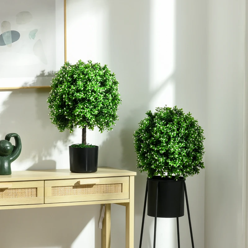 HOMCOM 2 Pack Artificial Tree Boxwood Topiary with Fruits, 20.75", White
