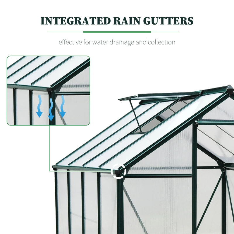 Outsunny 6' x 8' Outdoor Greenhouse with Rain Gutter and Roof Vent for Patio Backyard Dark Green