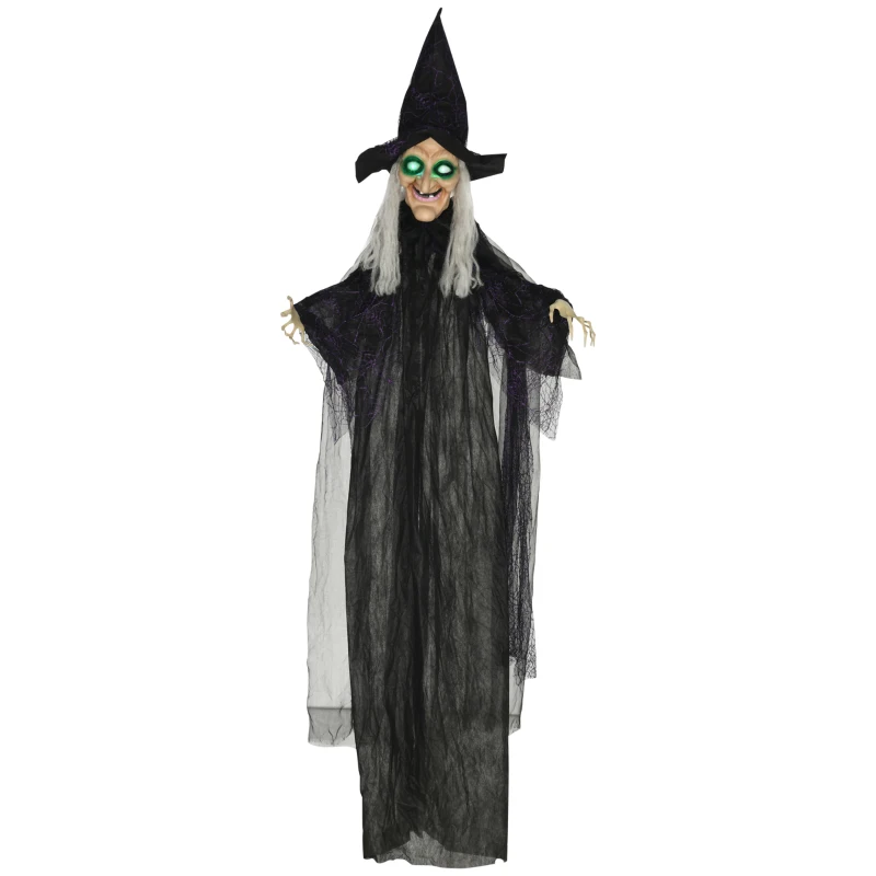 HOMCOM 6' Life Size Black Witch Outdoor Halloween Decoration, Halloween Prop w/ Light Up Eyes