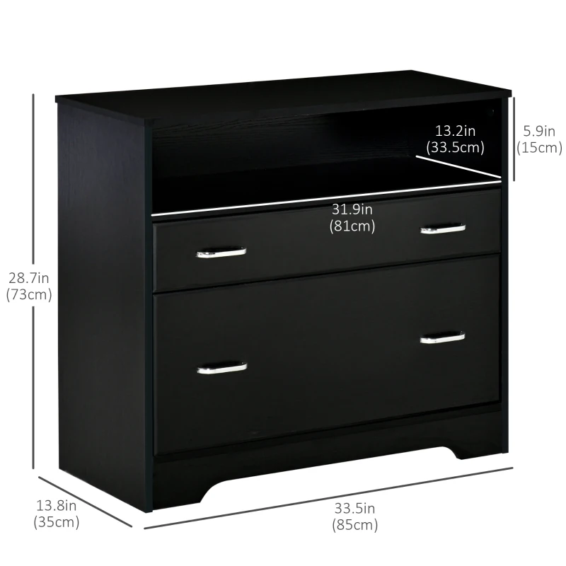 Vinsetto Lateral File Cabinet with 2 Drawers,  Filing Cabinet for Hanging Letter Sized Files, Office Printer Stand, Black
