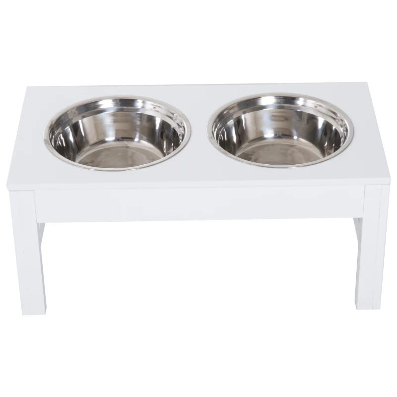 PawHut 23" Modern Decorative Raised Dog Bowls, Wooden Heavy Duty Pet Food and Water Bowl, Elevated Feeding Station, White