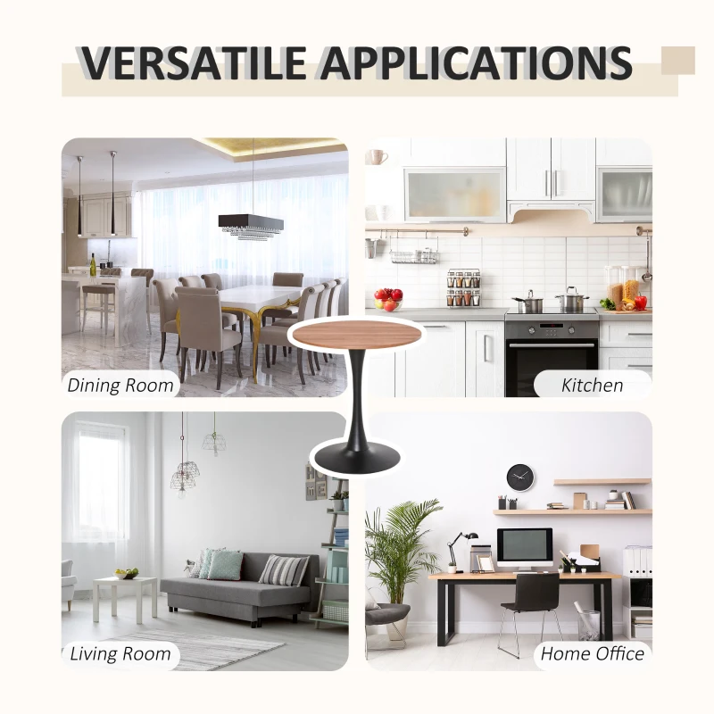 HOMCOM 27.5" Round Dining Table with Metal Pedestal Base for Living Room, Natural Wood/Black