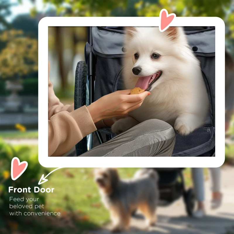 PawHut 3 Big Wheels Pet Stroller for Small, Medium Dogs, Cat Stroller Travel Folding Carrier with Adjustable Canopy, Black