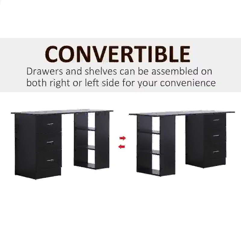 HOMCOM 47" Modern Home Office Computer Desk Bookcase Combo Writing Table Workstation with 3 Drawer and Storage Shelf - Black