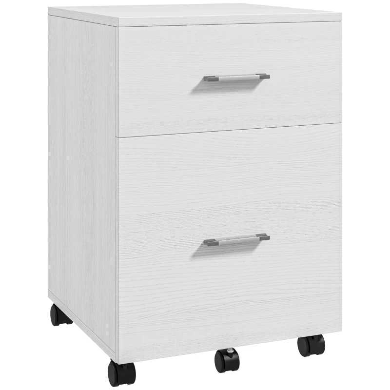 Vinsetto Mobile Filing Cabinet, Vertical File Cabinet with 2 Drawers, Wheels, for Letter or A4 File, White