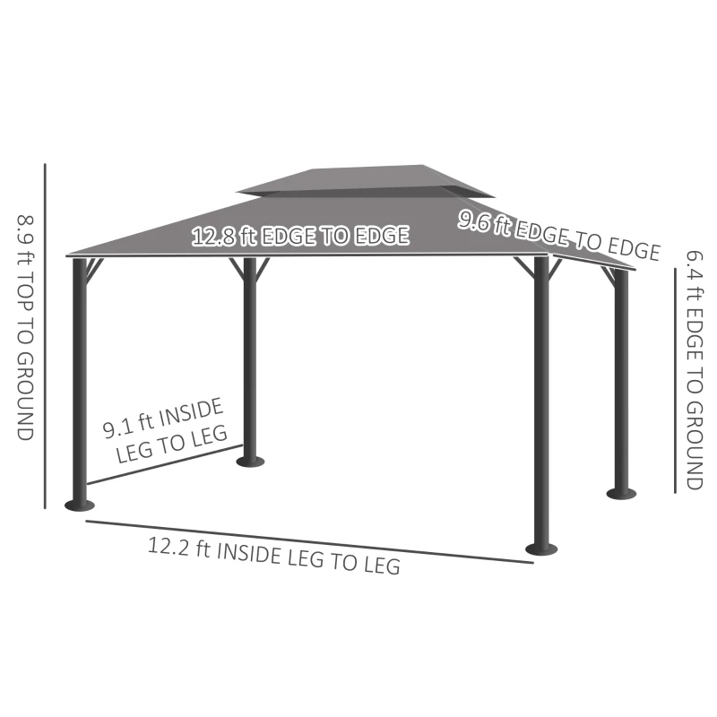 Outsunny 10' x 13' Patio Gazebo w/ Aluminum Frame Double Roof, Outdoor Gazebo Canopy Shelter with Netting & Curtains, Gray