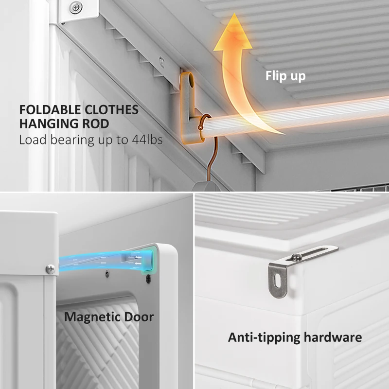 HOMCOM Portable Wardrobe Closet, Folding Clothes Storage Organizer with 8 Cube Compartments, 2 Hanging Rods, 11 Magnet Doors, White