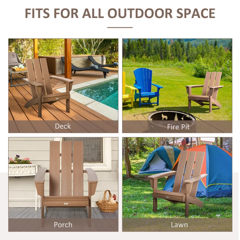 Outsunny Patio Adirondack Chair, Outdoor HDPE Fire Pit Chair, Weather Resistant Outdoor Chair with High-back, Patio Chair for Deck, Garden, Backyard, Brown
