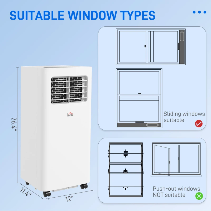 HOMCOM 8000 BTU Mobile Air Conditioner, 345 Sq. Ft., AC Unit with Dehumidifier, Sleep, 24H Timer On/Off, Window Kit, White