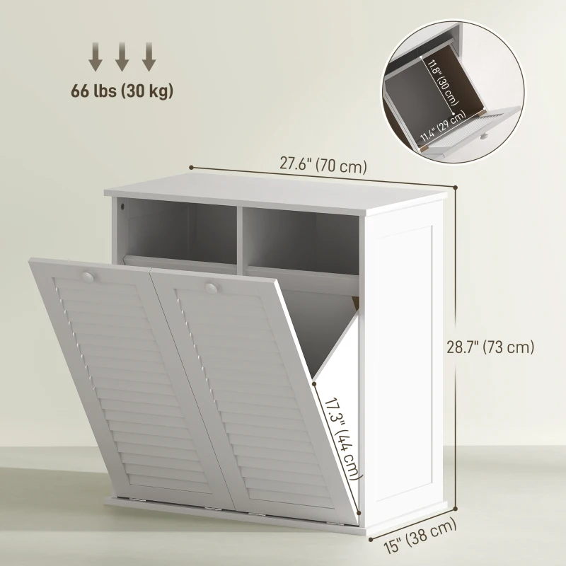 HOMCOM Tilt Out Laundry Cabinet, Laundry Basket Cabinet with 2 Baskets and 2 Louvered Doors, White
