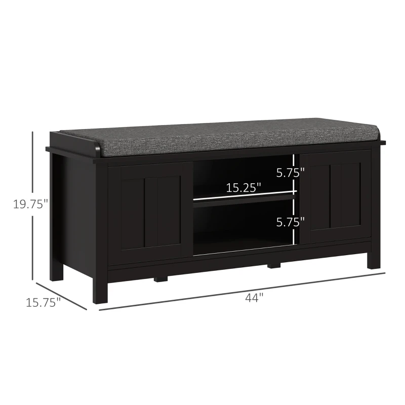 HOMCOM Modern Shoe Storage Bench, Entry Way Bench with Cushion, 2 Sliding Doors, Storage Ottoman Bench, Holds 10 Pairs, Black