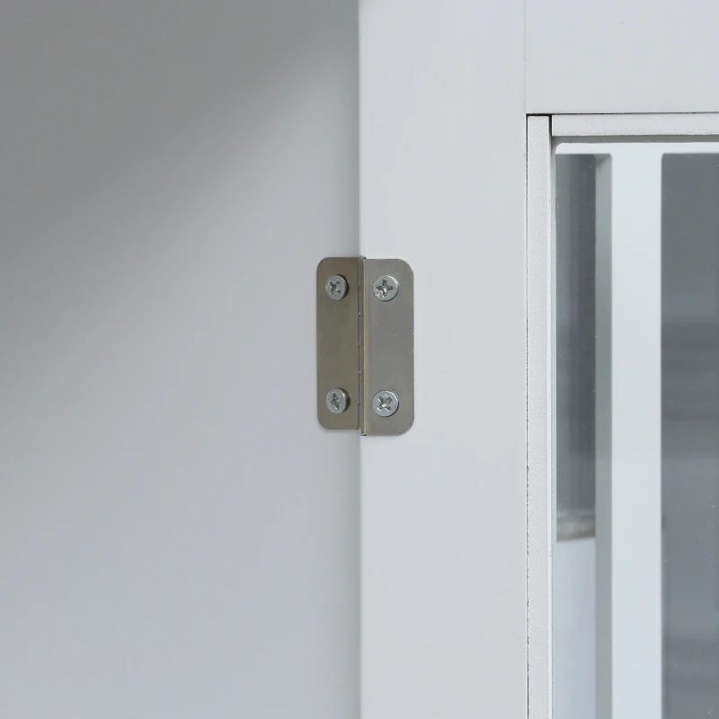 HOMCOM Sideboard, Buffet Cabinet with 3 Tempered Glass Doors, Stripe Pattern and Adjustable Storage Shelf, Credenza, White