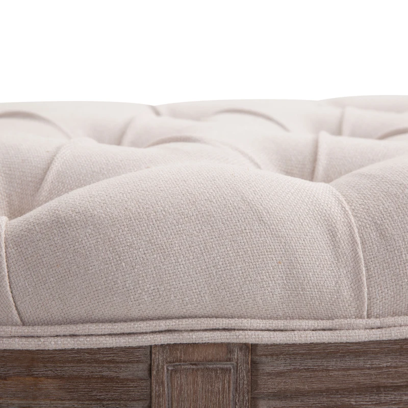 HOMCOM Semi-Circle End of Bed Bench with Tufted Design, Upholstered Bedroom Entryway Bench with Rubberwood Legs, Off White