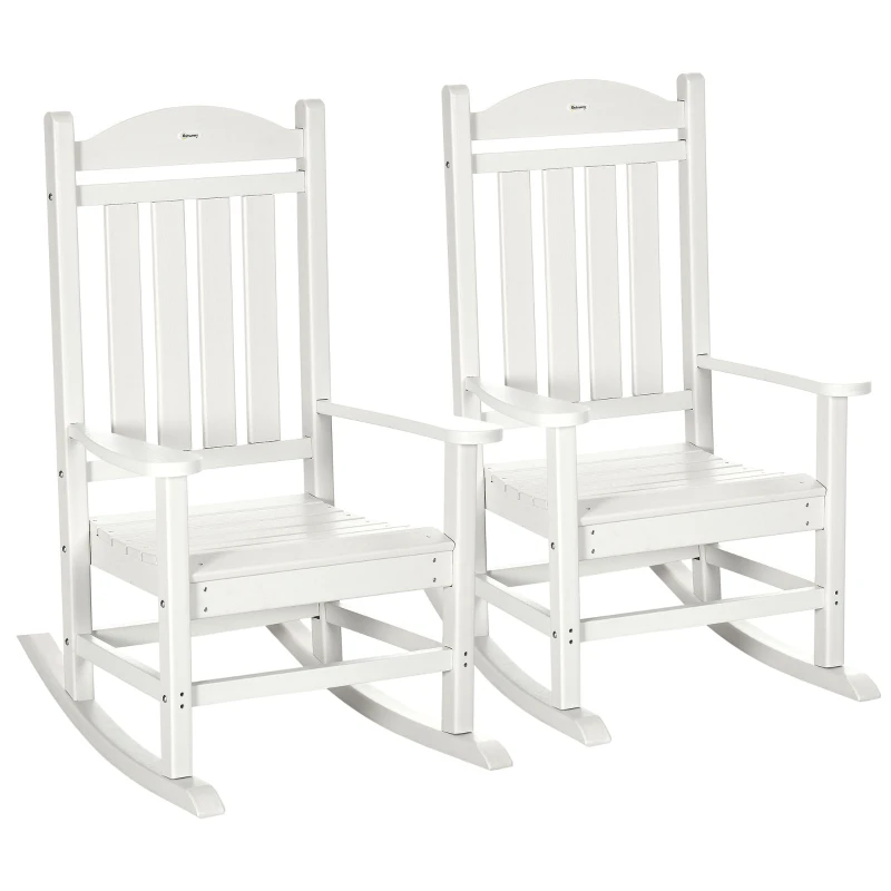 Outsunny 2PCs Outdoor Rocking Chair with Armrests, Fade-Resistant Waterproof HDPE for Indoor & Outdoor, White
