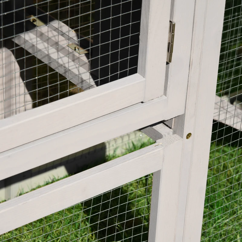 PawHut Large Rabbit Hutch Wood Bunny Cage Outdoor Guinea Pig House with Double Runs Slide Out Tray Ramps, 83"x18"x33", Grey