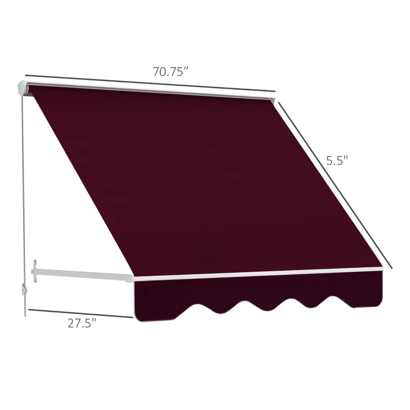Outsunny 6' Drop Arm Manual Retractable Window Awning Sun Shade Shelter for Patio Balcony Outdoor, Aluminum, Can Cover 2 Windows, Wine Red