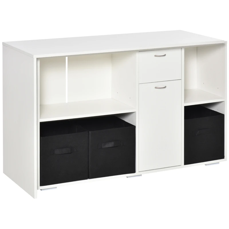 HOMCOM Convertible L-Shaped Computer Desk, Corner Table wth 3 Fabric Storage Boxes, Retractable Home Office Desk, White