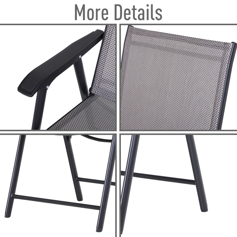 Outsunny 2-Piece Folding Dining Chair Set for Relaxing on Patio, Balcony, or Garden, Comfortable Outdoor Furniture with Armrests, Grey