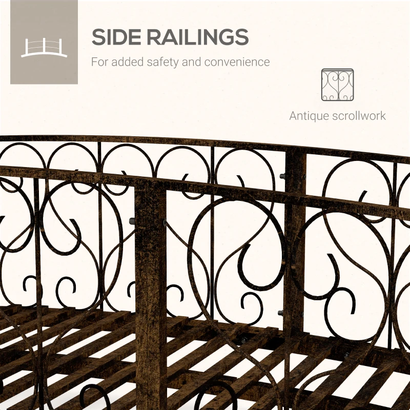 Outsunny 7' Metal Arch Garden Bridge Arc Footbridge with Side Railings Decorative Scrollwork, Bronze