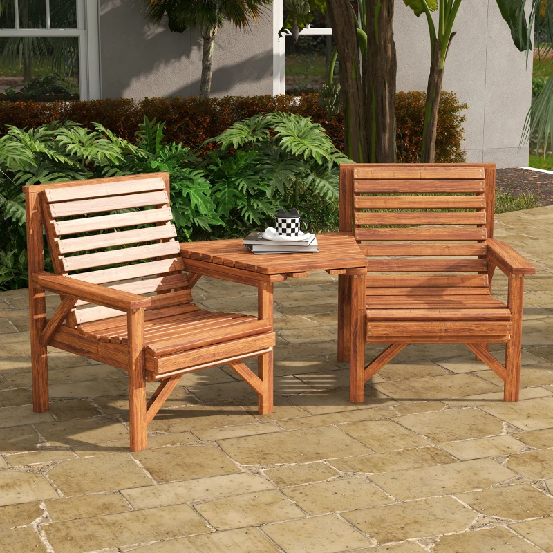 Outsunny 3Pcs Outdoor Bench Set for Backyard, Balcony, Tan Brown