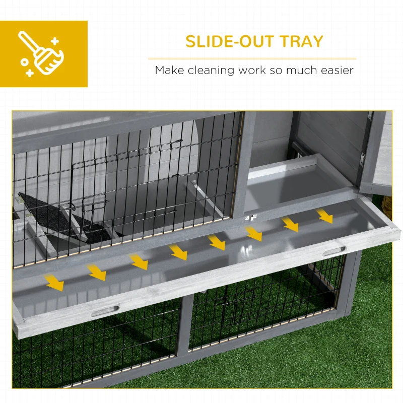 PawHut 42.5" Wooden Rabbit Hutch Bunny Cage Small Animal House Enclosure with Ramp, Removable Tray and Weatherproof Roof for Outdoor, Gray