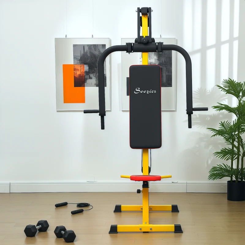 Soozier Chest Fly and Chest Press Machine for Back, Pectoral, Rear Deltoid and Shoulder Training, Yellow