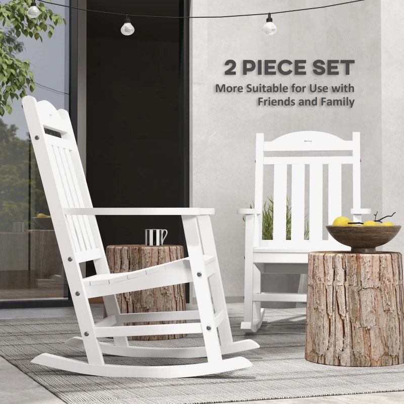 Outsunny 2PCs Outdoor Rocking Chair with Armrests, Fade-Resistant Waterproof HDPE for Indoor & Outdoor, White