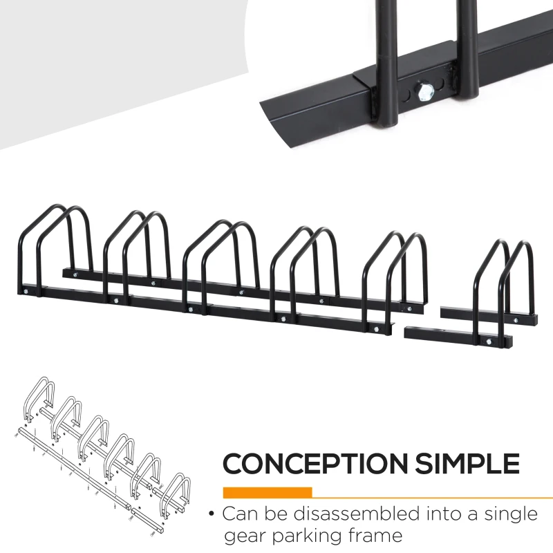 HOMCOM 6-Bike Bicycle Floor Parking Rack Cycling Storage Stand Ground Mount Garage Organizer for Indoor and Outdoor Use Black