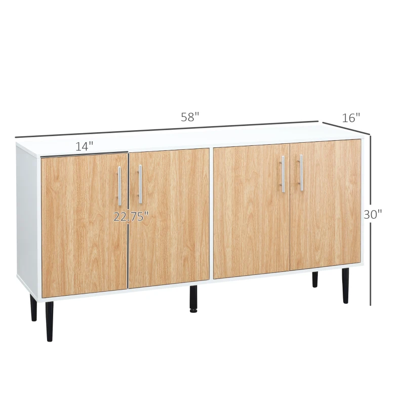 HOMCOM Modern Sideboard, Buffet Cabinet, Console Table with Adjustable Shelves, Anti-Topple Design, and Large Countertop, Natural