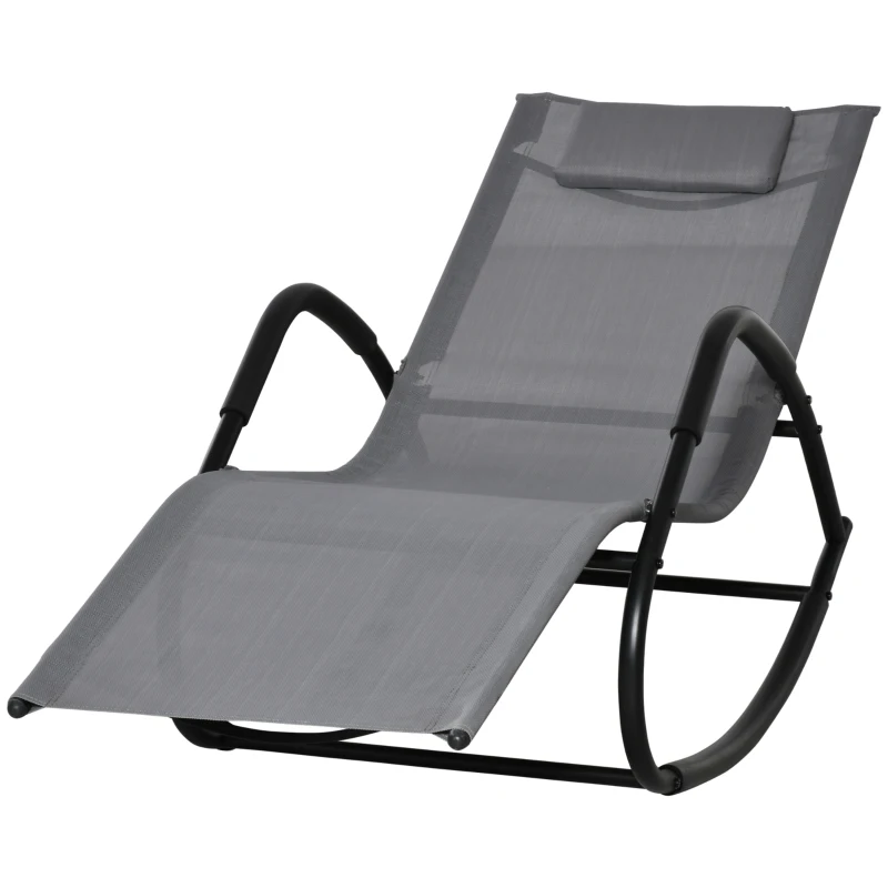 Outsunny Rocking Chair, Zero Gravity Patio Chaise Sun Lounger, Outdoor Rocker, UV Water Resistant, Pillow for Sunbathing, Lawn, Garden or Pool, Gray