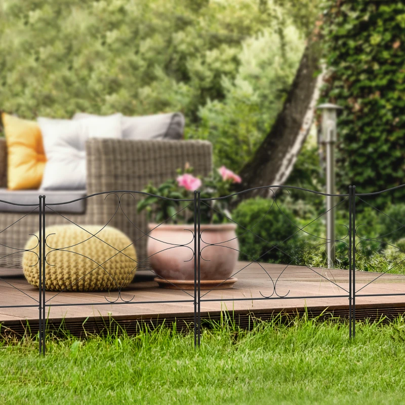 Outsunny 5 Pack Garden Fencing Linear Length 10 Feet Decorative Outdoor Fence Panels, Rustproof Metal Wire Border Edging Animal Barrier, 24 x 31-Inch per Piece, Black