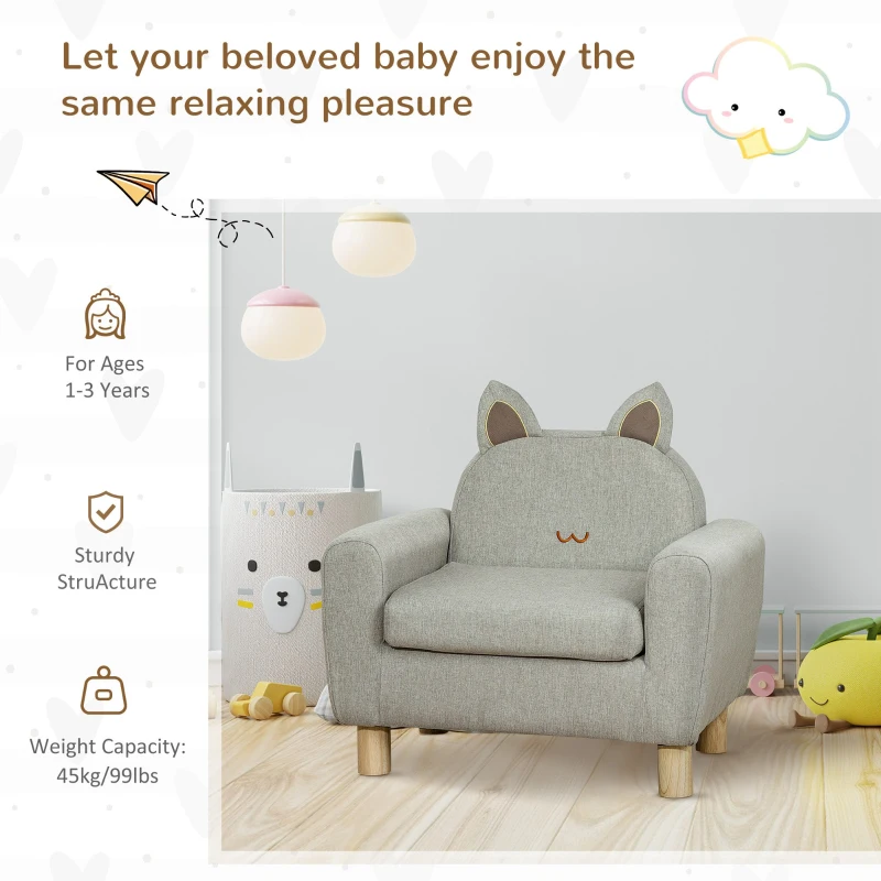 Qaba Kids Sofa Chair Seat with Kitten Ear Backrest, Grey
