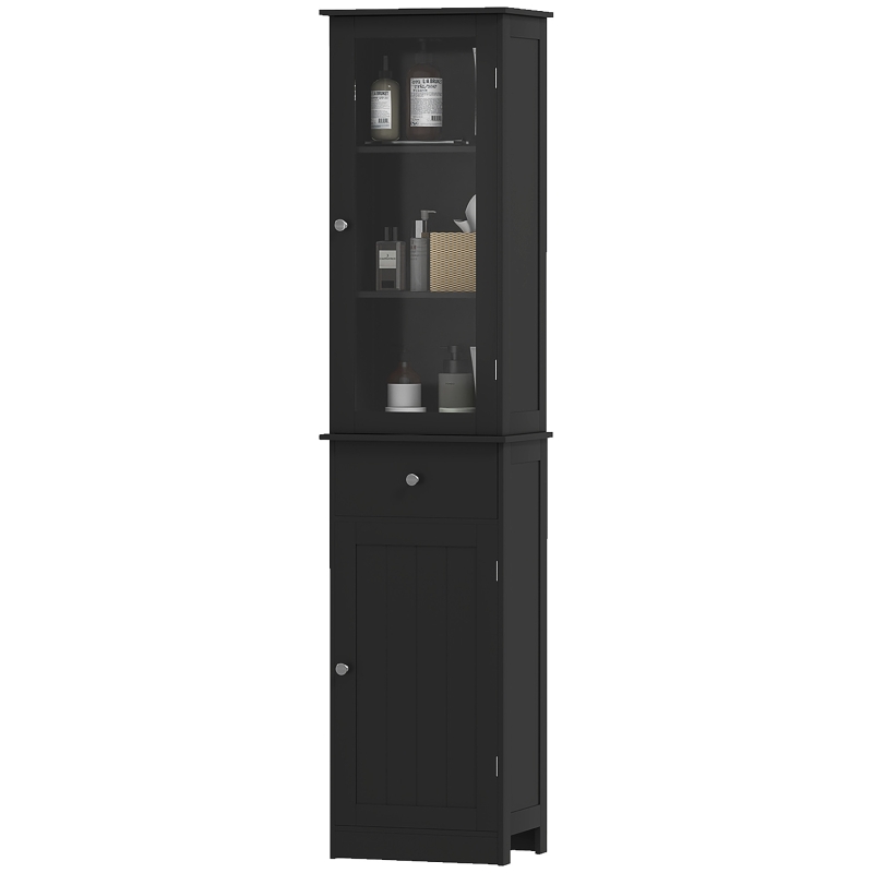 kleankin Tall Bathroom Cabinet, Bathroom Storage Cabinet with Drawers, 2 Doors and Adjustable Shelves, Black