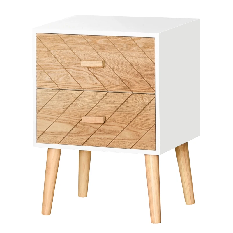 HOMCOM Nordic Bedside Table, Side End Table with 2 Drawers for Bedroom, 15.7"W x 11.8"D x 21.9"H, White