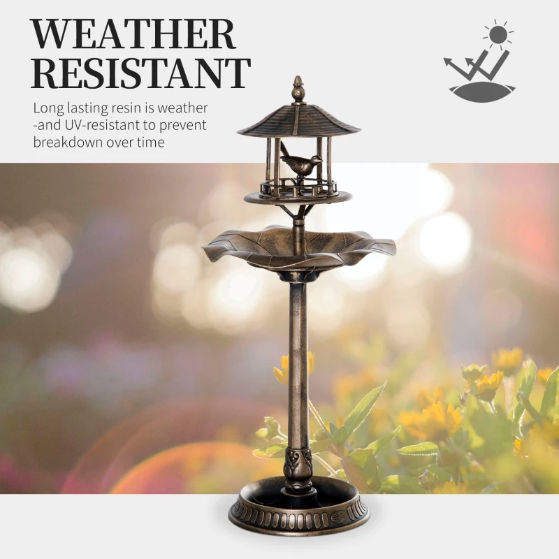 Outsunny 3-in-1 Garden Bird Bath Bowl Pedestal with Bird Feeder, Large Water Basin, Underneath Flower Planter, Bronze