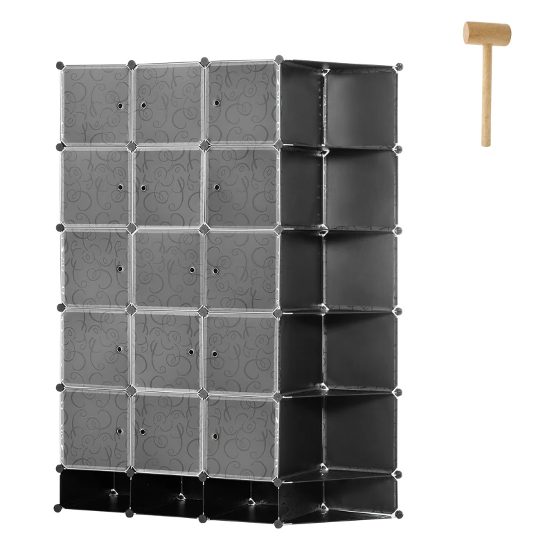 HOMCOM Cube Storage Organizer, DIY 20-Cube Modular Cabinet, Shoe Rack with Doors for Living Room, Black