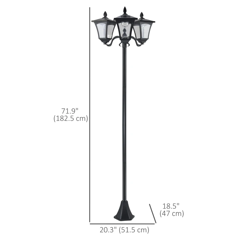 Outsunny Outdoor Solar Lamp Post, Vintage Style, Dimmable, Waterproof, for Garden Lawn Pathway Walkway, Black