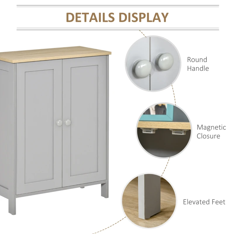 HOMCOM Buffet Cabinet with Storage, Modern Bathroom Floor Cabinet, Sideboard Buffet with 2 Adjustable Shelves and 2 Doors for Kitchen, Living Room, Dining Room, Gray