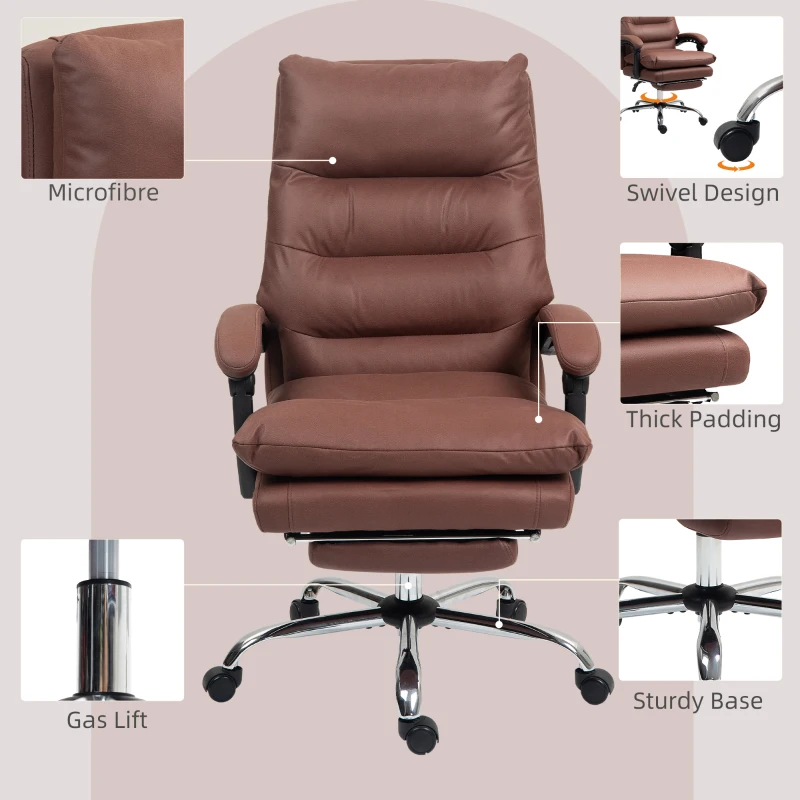 Vinsetto Microfibre Massage Office Chair, Heated Reclining Chair with Footrest, Double-tier Padding, Swivel Wheels, Coffee