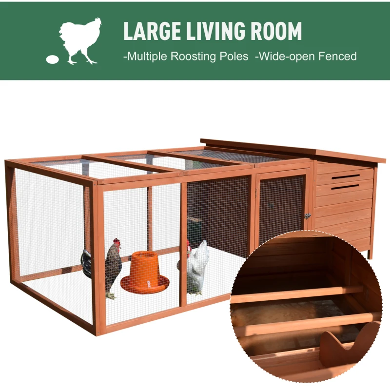 PawHut 88" Large Wooden Chicken Coop Outdoor Hen House Poultry Cage Pen Backyard with Run, Nesting Box, Waterproof Roof and Removable Tray, Natural